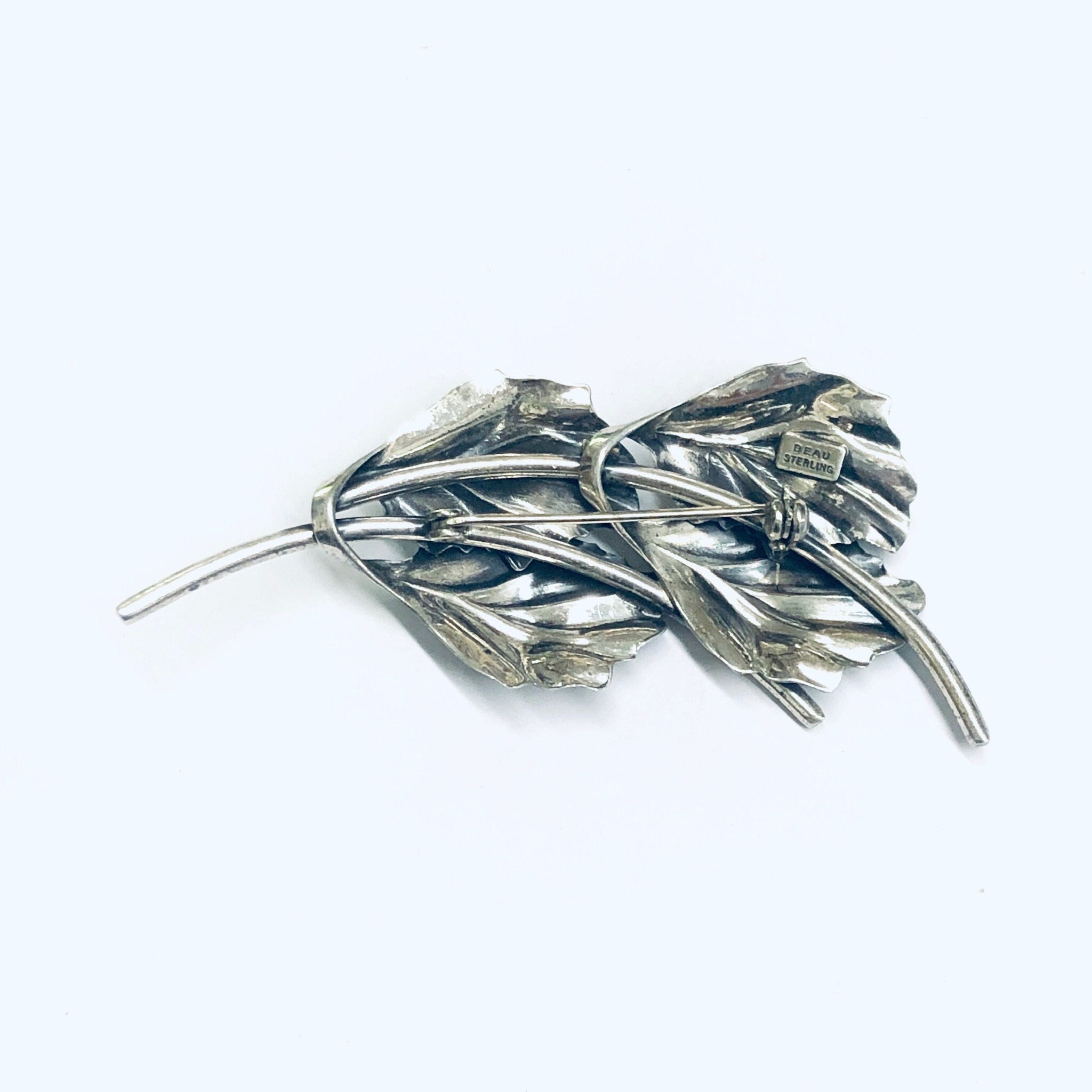 Vintage Beau Sterling Brooch, Silver Leaf Pin, Beau Sterling Jewelry, Vintage Pin, Four Leaf Brooch