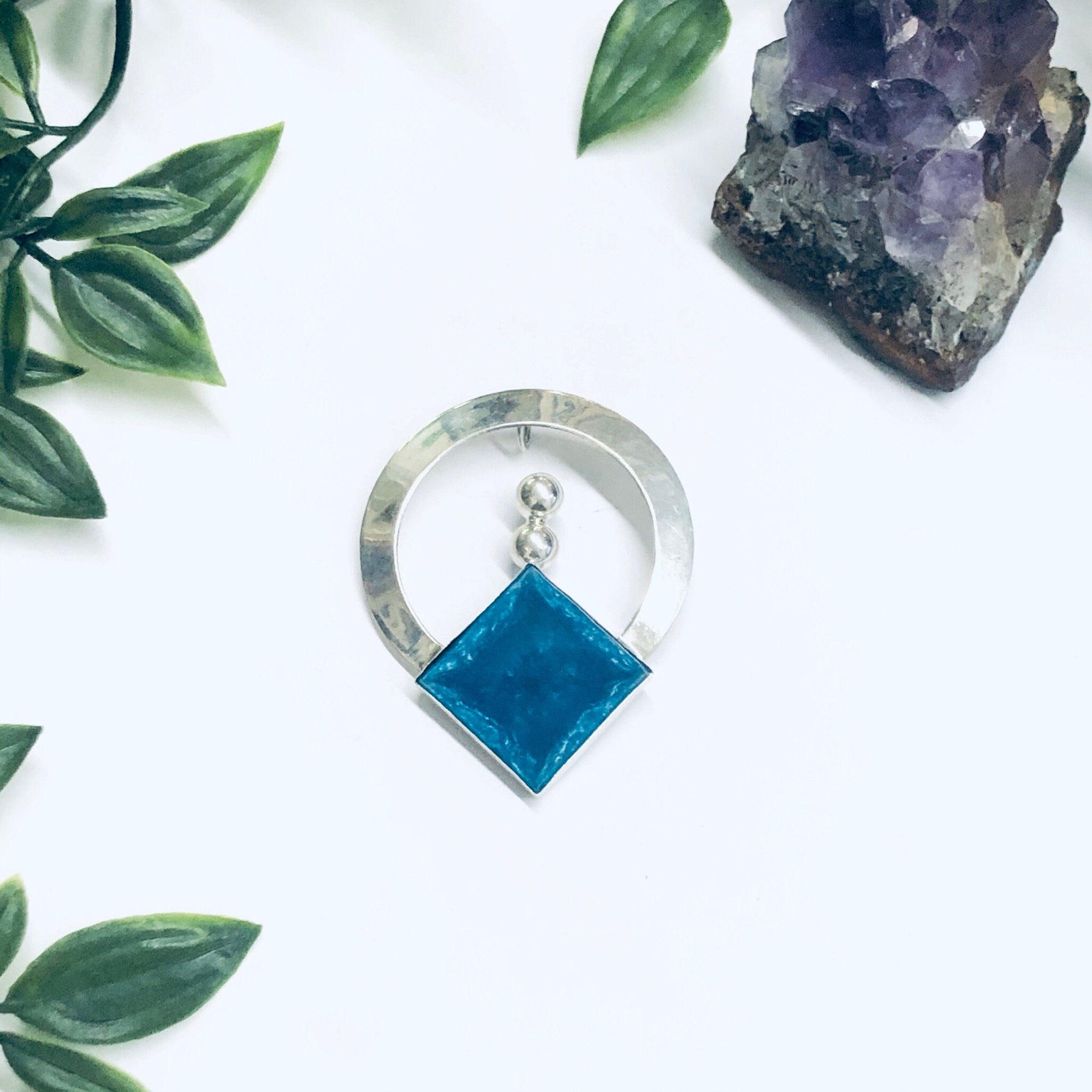 Vintage Blue Pendant, Blue Stone Jewelry, Silver Pendant, Vintage Blue Necklace, Abstract Silver Pendant, Unique Jewelry Design