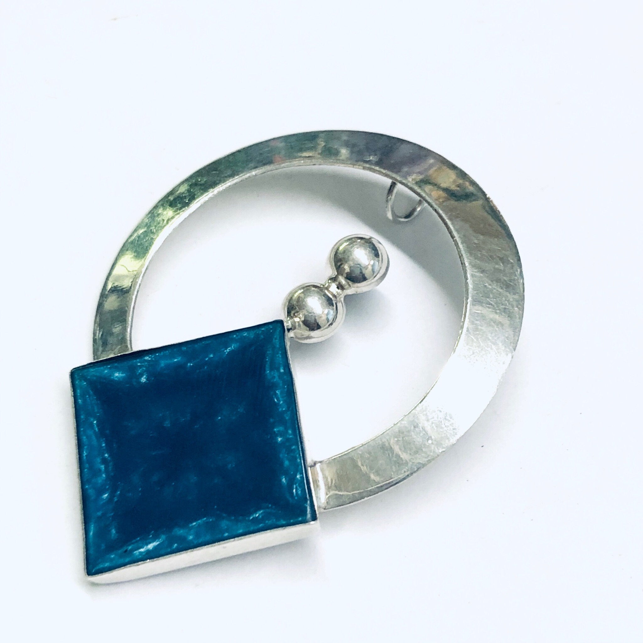 Vintage Blue Pendant, Blue Stone Jewelry, Silver Pendant, Vintage Blue Necklace, Abstract Silver Pendant, Unique Jewelry Design