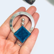 Vintage Blue Pendant, Blue Stone Jewelry, Silver Pendant, Vintage Blue Necklace, Abstract Silver Pendant, Unique Jewelry Design