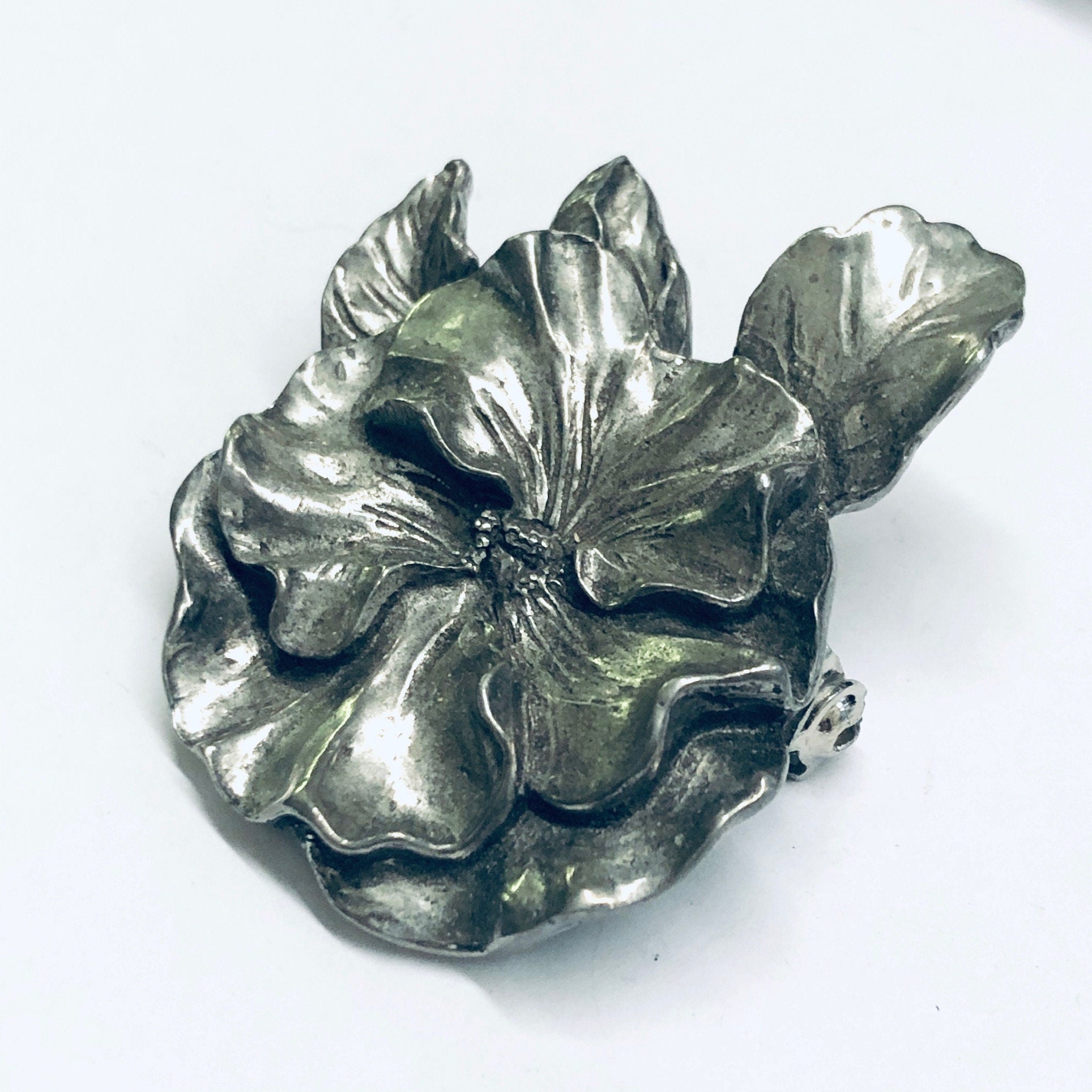 Seagull Pewter Brooch, Pewter Pin, Vintage Flower Brooch, Floral Jewelry, 1994 Seagull Pewter, Vintage Pewter Pin
