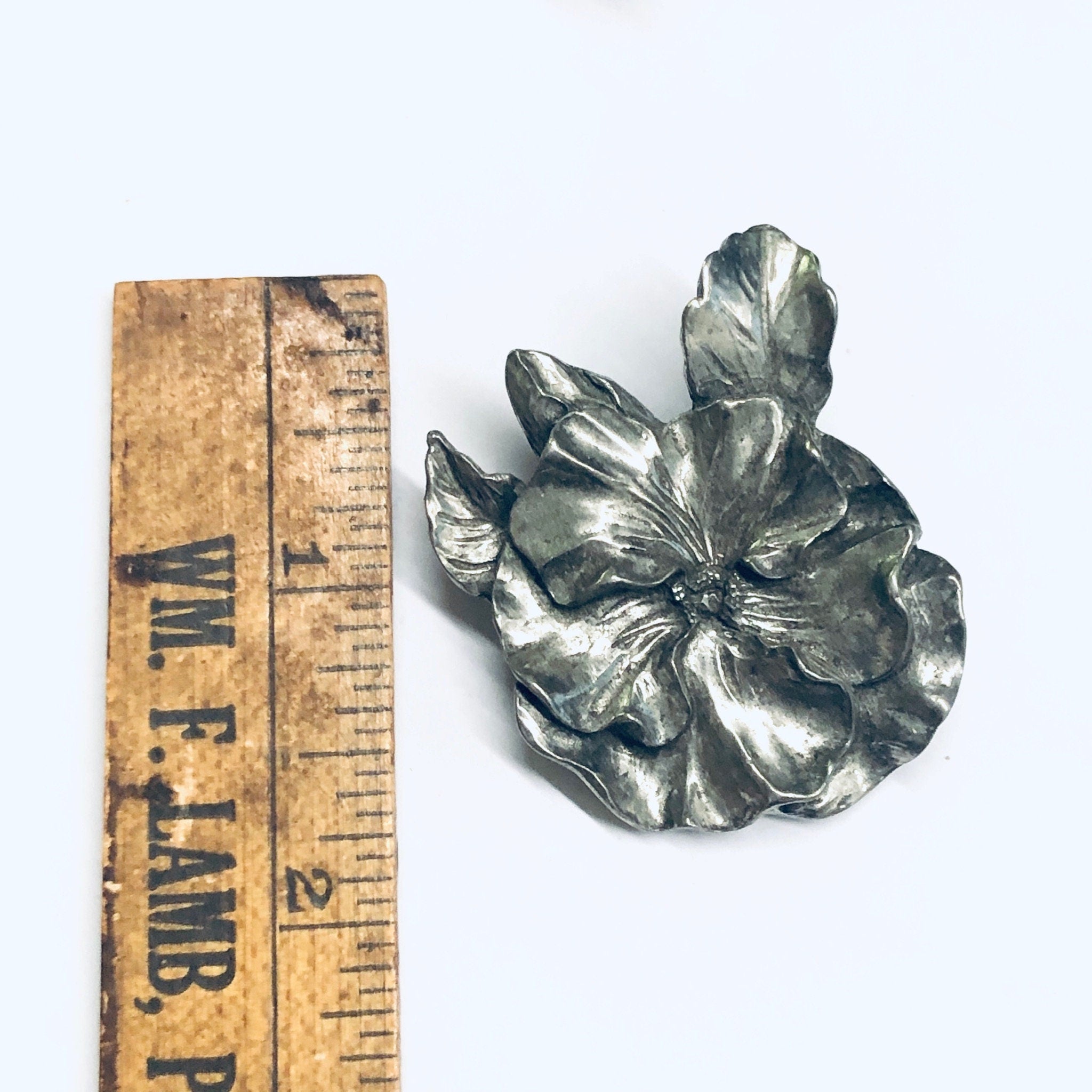 Seagull Pewter Brooch, Pewter Pin, Vintage Flower Brooch, Floral Jewelry, 1994 Seagull Pewter, Vintage Pewter Pin