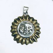 Vintage Sun Pendant, Silver Sun Charm, Sun Face Jewelry, Gold Accent Pendant, Round Sun Pendant, Vintage Necklace