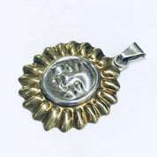 Vintage Sun Pendant, Silver Sun Charm, Sun Face Jewelry, Gold Accent Pendant, Round Sun Pendant, Vintage Necklace