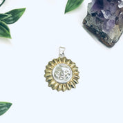 Vintage Sun Pendant, Silver Sun Charm, Sun Face Jewelry, Gold Accent Pendant, Round Sun Pendant, Vintage Necklace