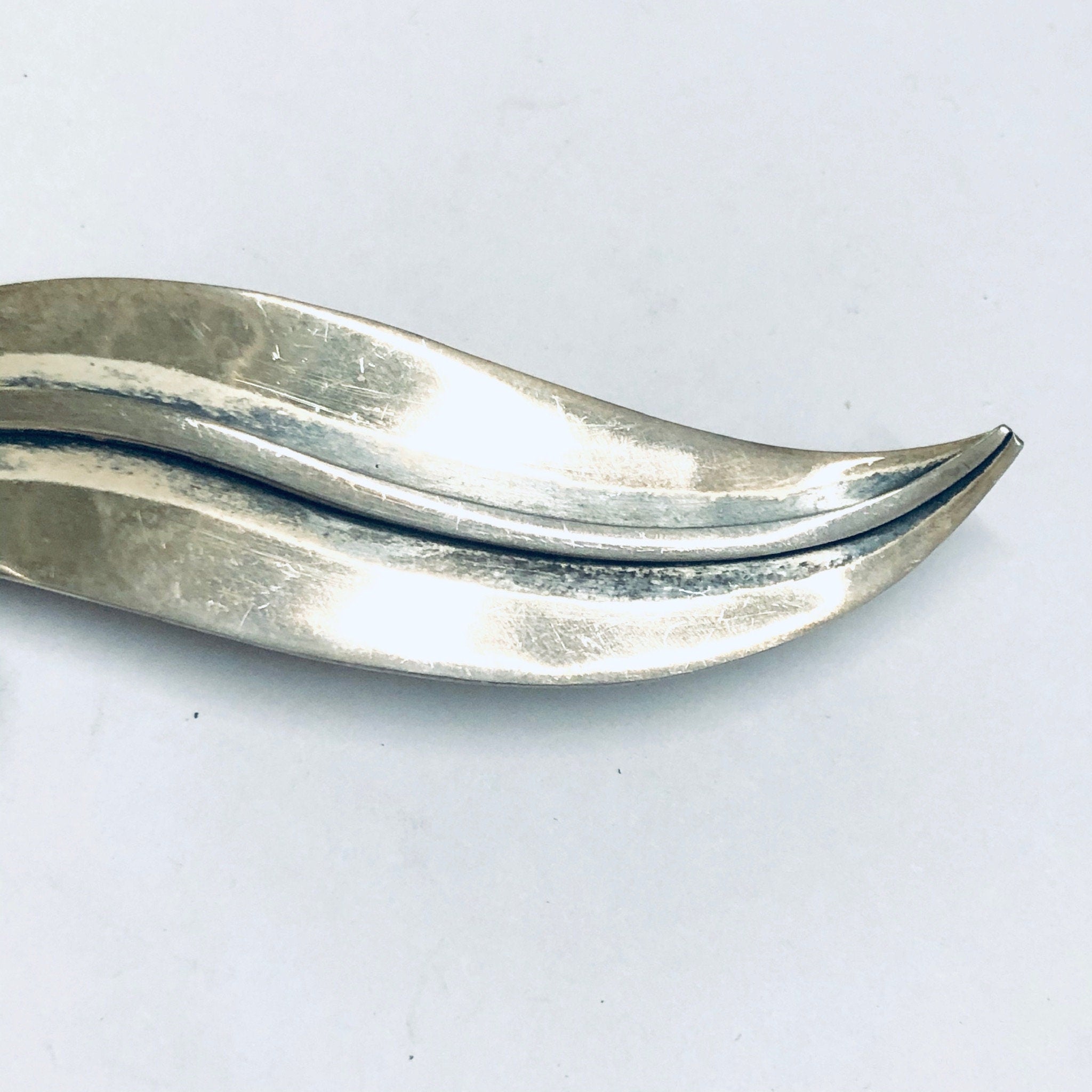 Delfino Taxco Brooch, Lily of the Valley Leaf Pin, Modernist Taxco Brooch, Midcentury Modern Jewelry, Silver Leaf Brooch, Large Leaf Pin