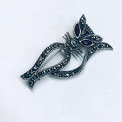 Marcasite Cat Pin, Silver Cat Brooch, Gift for Cat Lover, Kitty Cat Brooch, Silver Pin, Red Eye Cat