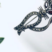 Marcasite Cat Pin, Silver Cat Brooch, Gift for Cat Lover, Kitty Cat Brooch, Silver Pin, Red Eye Cat