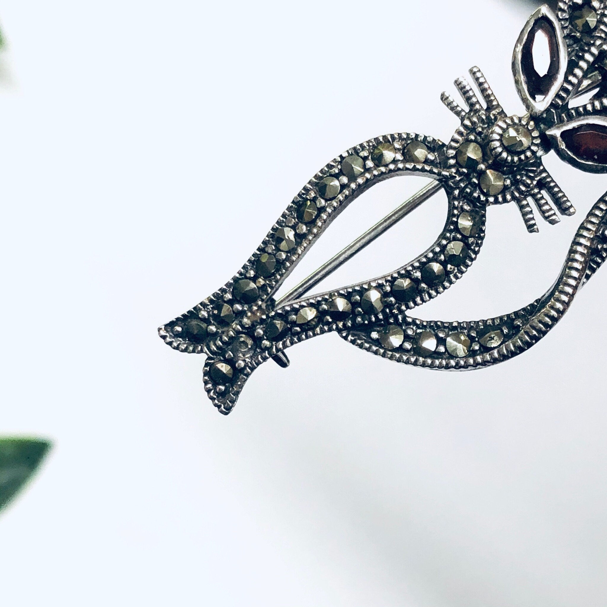 Marcasite Cat Pin, Silver Cat Brooch, Gift for Cat Lover, Kitty Cat Brooch, Silver Pin, Red Eye Cat
