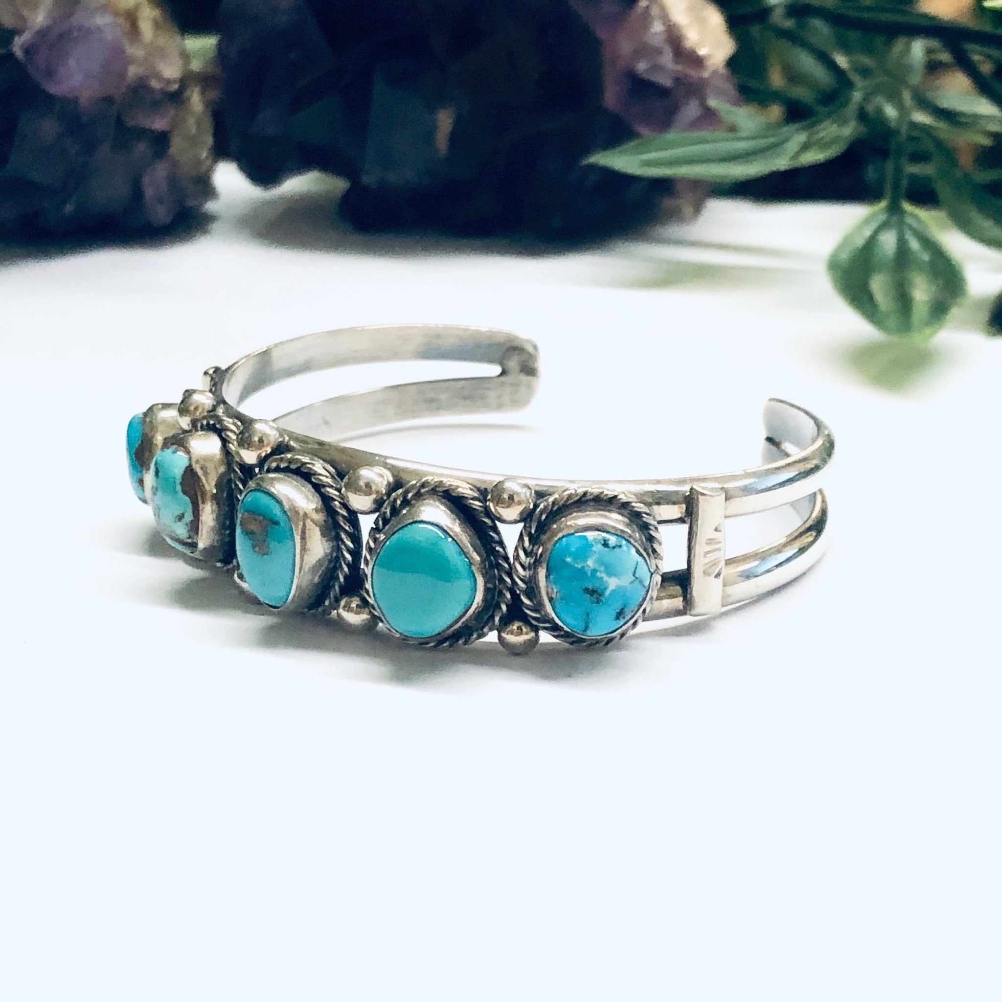 Vintage Turquoise Bracelet, Turquoise Cuff Bracelet, Silver and Turquoise Bracelet, Blue Turquoise Stones