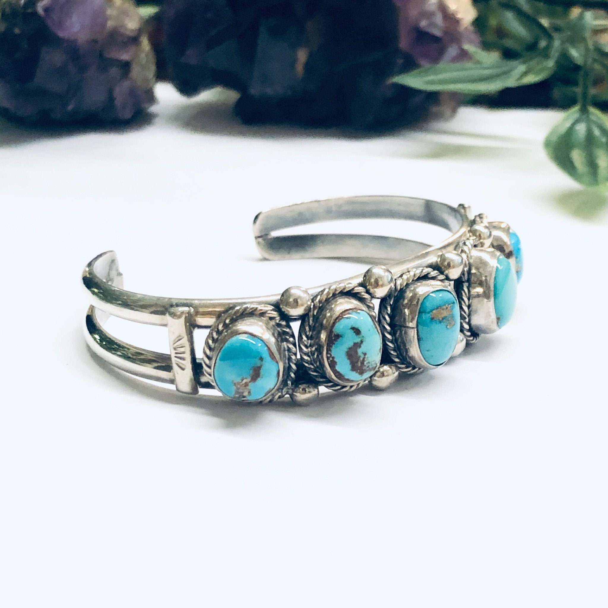 Vintage Turquoise Bracelet, Turquoise Cuff Bracelet, Silver and Turquoise Bracelet, Blue Turquoise Stones