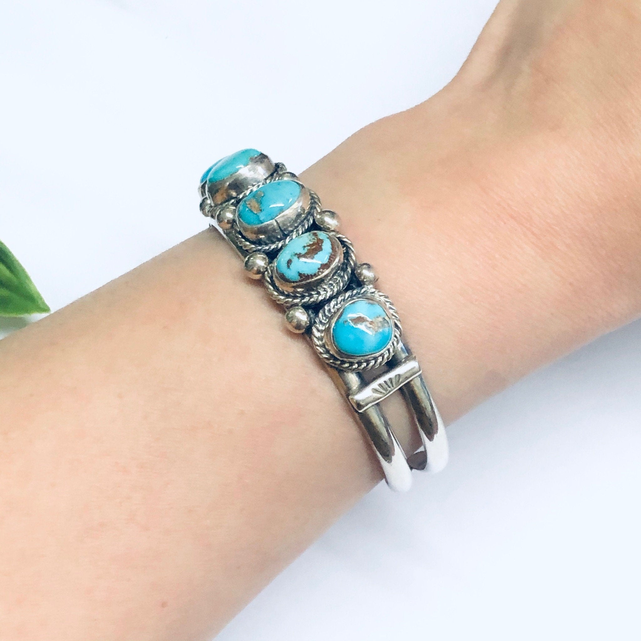 Vintage Turquoise Bracelet, Turquoise Cuff Bracelet, Silver and Turquoise Bracelet, Blue Turquoise Stones