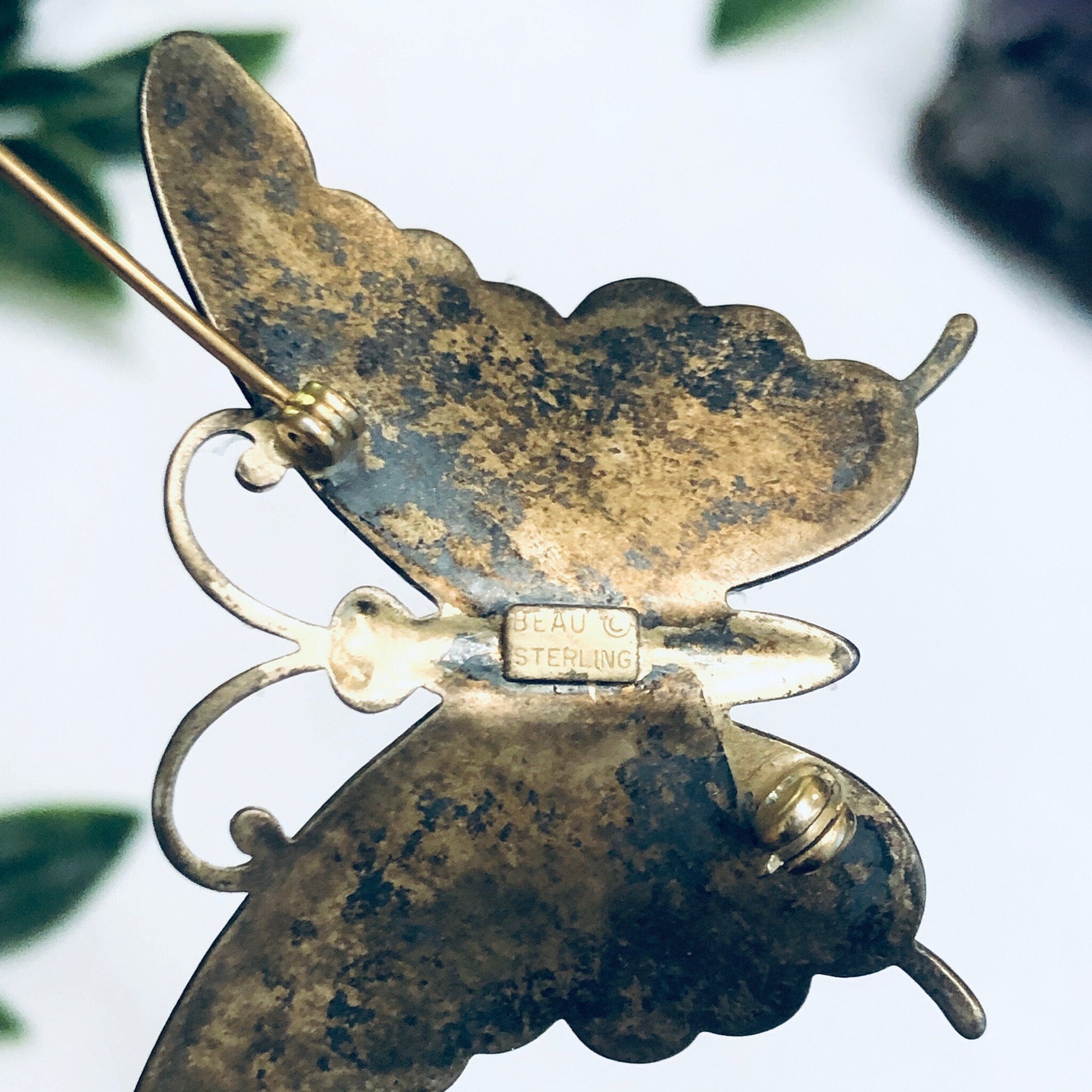 Beau Sterling Butterfly Pin, Vintage Butterfly Brooch, Silver Butterfly Jewelry, Insect Jewelry
