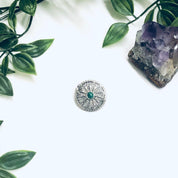Vintage Round Brooch, Green Stone Brooch, Vintage Silver Jewelry, Cut Out Brooch, Small Round Pin, Vintage Pin