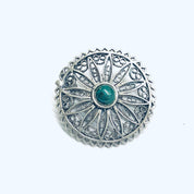 Vintage Round Brooch, Green Stone Brooch, Vintage Silver Jewelry, Cut Out Brooch, Small Round Pin, Vintage Pin