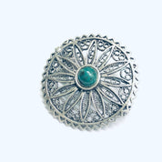 Vintage Round Brooch, Green Stone Brooch, Vintage Silver Jewelry, Cut Out Brooch, Small Round Pin, Vintage Pin