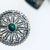 Vintage Round Brooch, Green Stone Brooch, Vintage Silver Jewelry, Cut Out Brooch, Small Round Pin, Vintage Pin