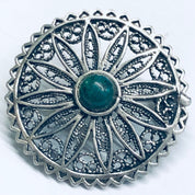 Vintage Round Brooch, Green Stone Brooch, Vintage Silver Jewelry, Cut Out Brooch, Small Round Pin, Vintage Pin
