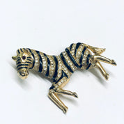 Vintage Zebra Brooch, Rhinestone Zebra Pin, Gold Toned Brooch, Vintage Animal Pin, Animal Jewelry