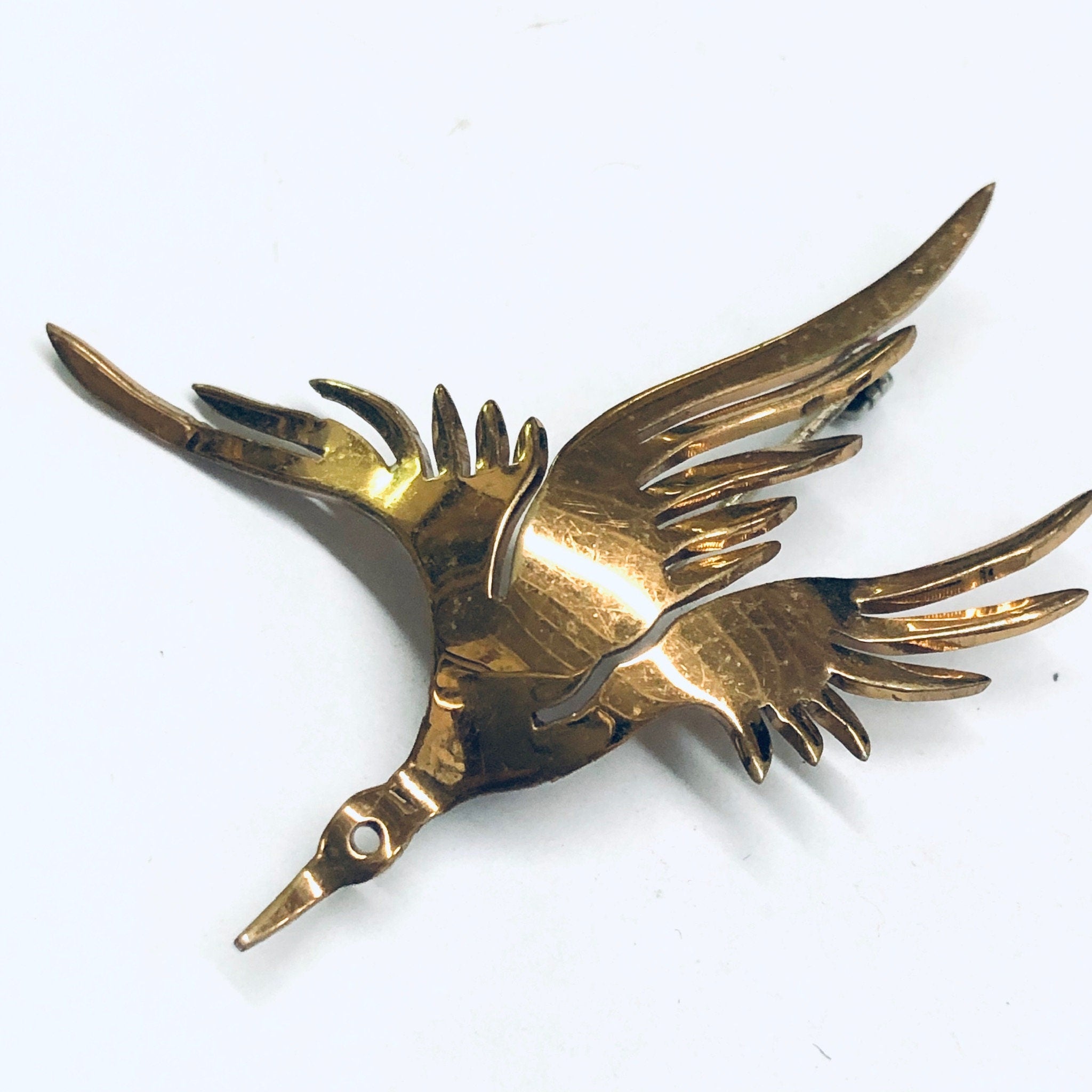 Pair of Vintage Bird Brooches, Two Bird Brooches, Gold Toned Pins, Flying Bird Pin, Gold Bird Pins, Animal Jewelry