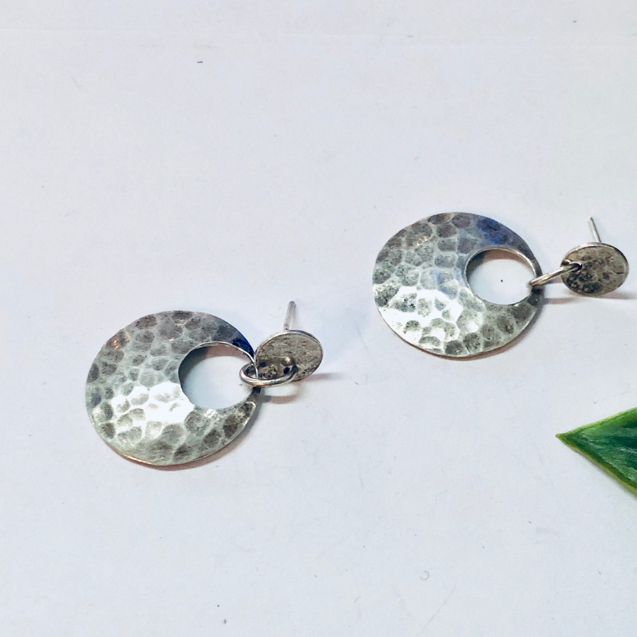 Vintage Earrings, Silver Earrings, Hammered Silver, Hammered Earrings, Pierced Ears, Dangle Earrings, Vintage Jewelry, Unique Earrings, 925