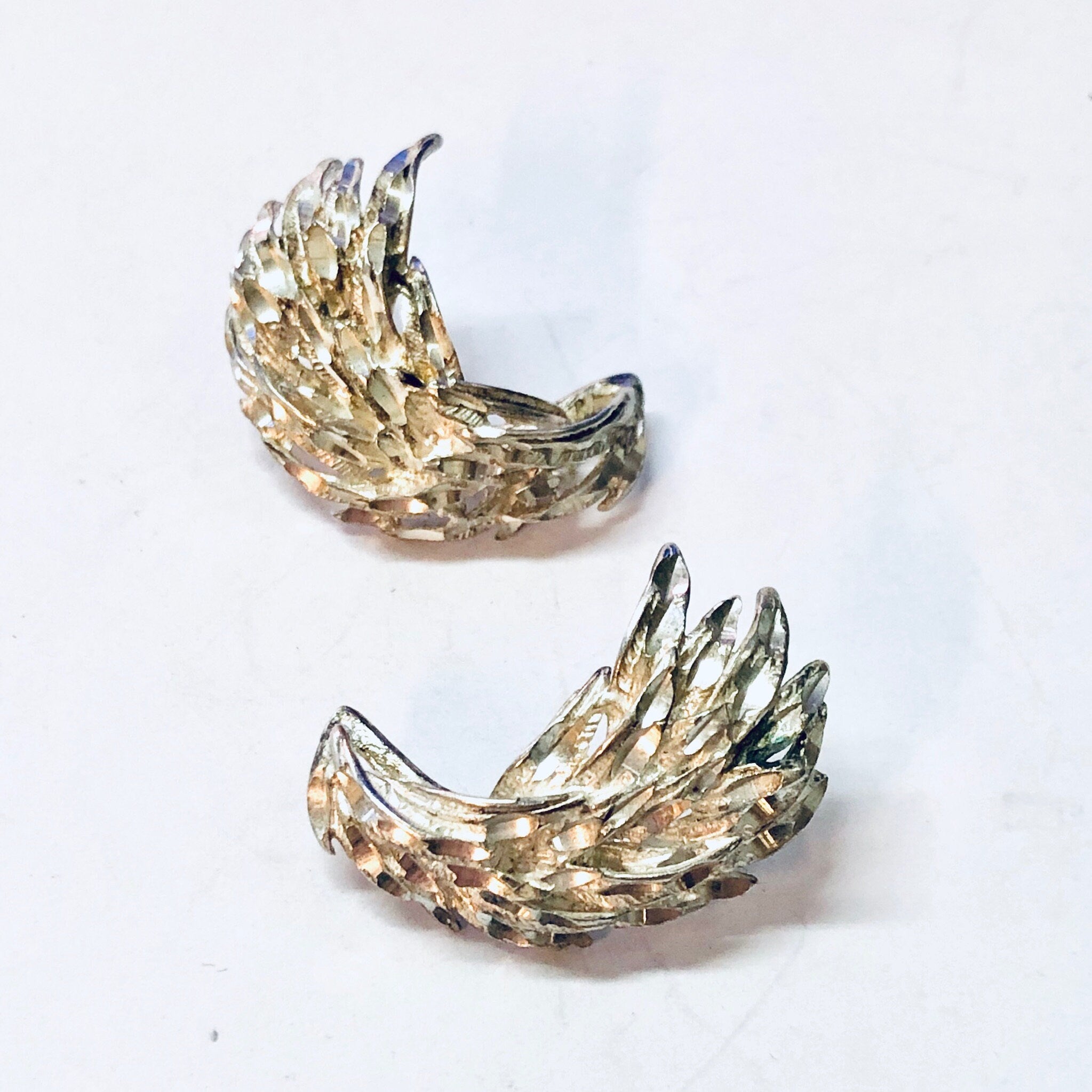 Vintage Earrings, Silver Earrings, Vintage Jewelry, Pierced Ears, Feather Earrings, Leaf Earrings, Unique Jewelry, Sparkly Jewelry, 925