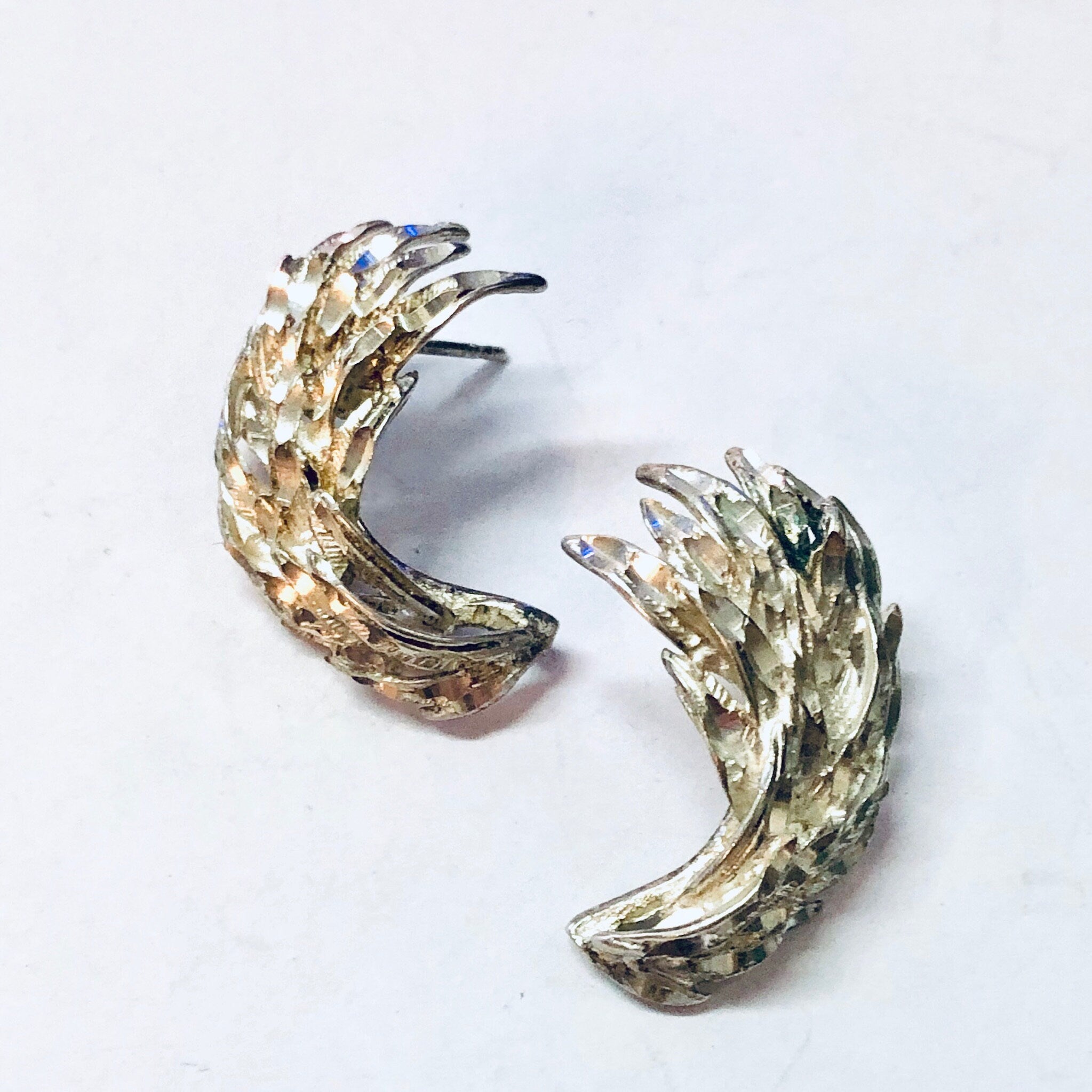 Vintage Earrings, Silver Earrings, Vintage Jewelry, Pierced Ears, Feather Earrings, Leaf Earrings, Unique Jewelry, Sparkly Jewelry, 925