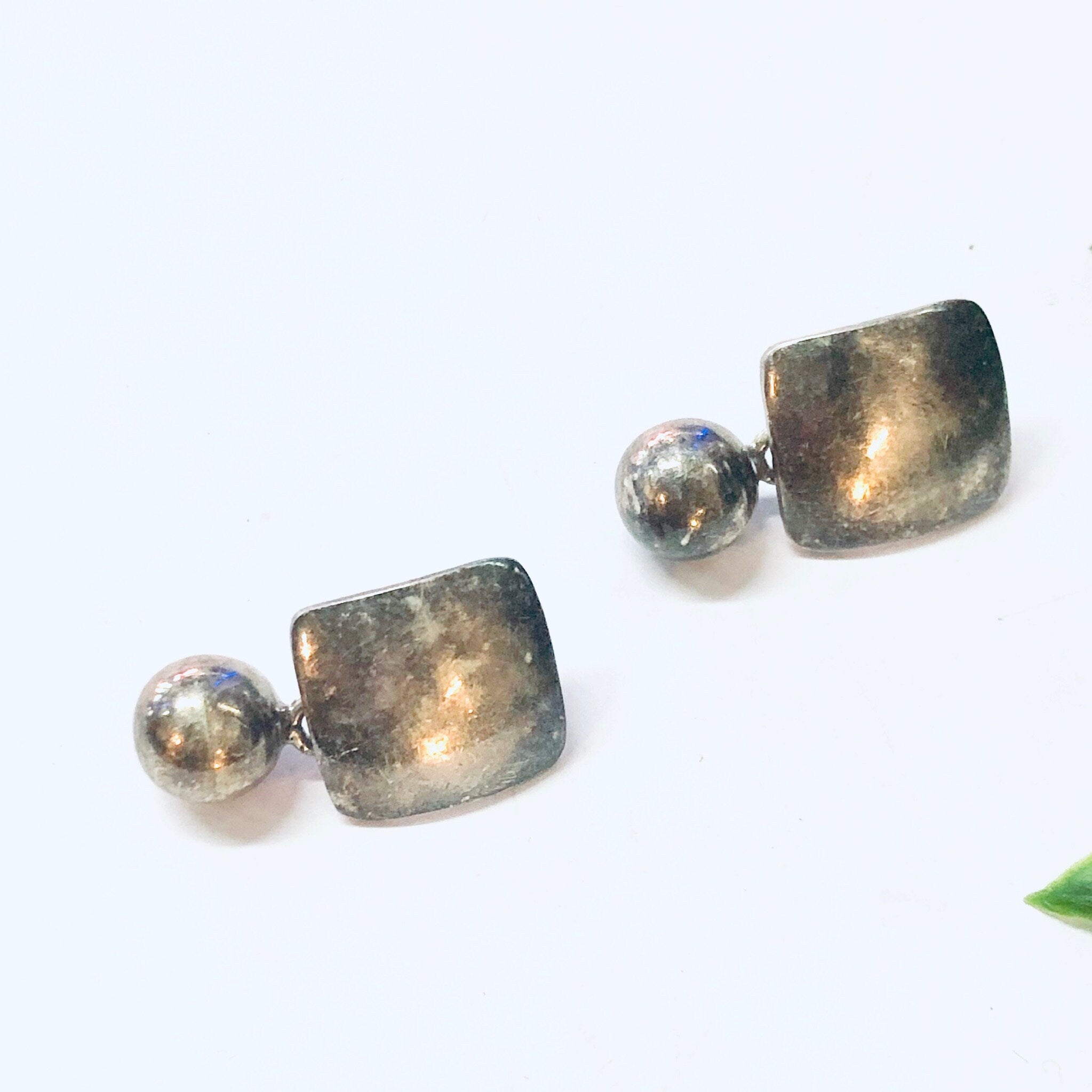 Vintage Earrings, Silver Earrings, Geometric Jewelry, Pierced Ears, Unique Earrings, Vintage Jewelry, Square Earrings, Simple Jewelry, 925