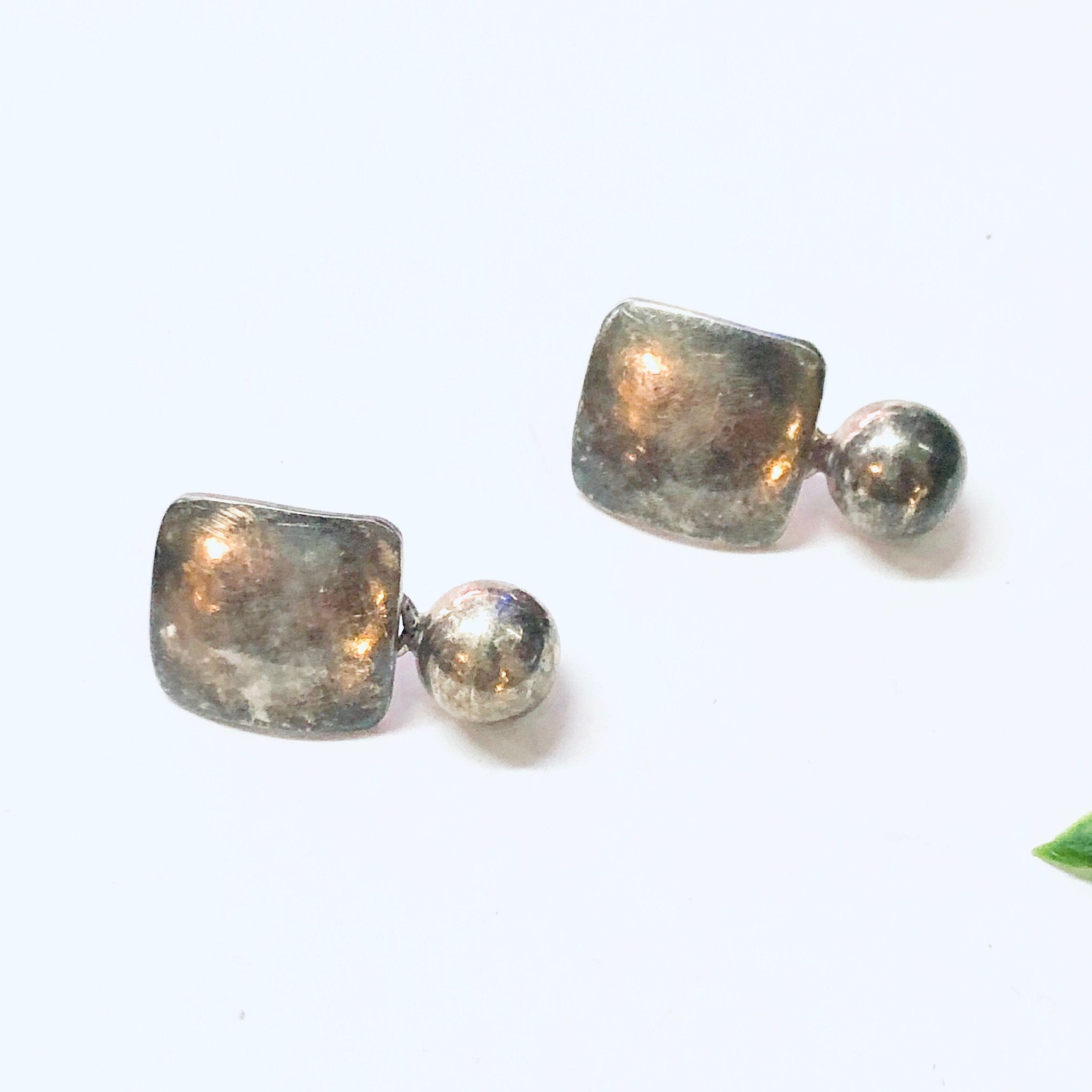 Vintage Earrings, Silver Earrings, Geometric Jewelry, Pierced Ears, Unique Earrings, Vintage Jewelry, Square Earrings, Simple Jewelry, 925