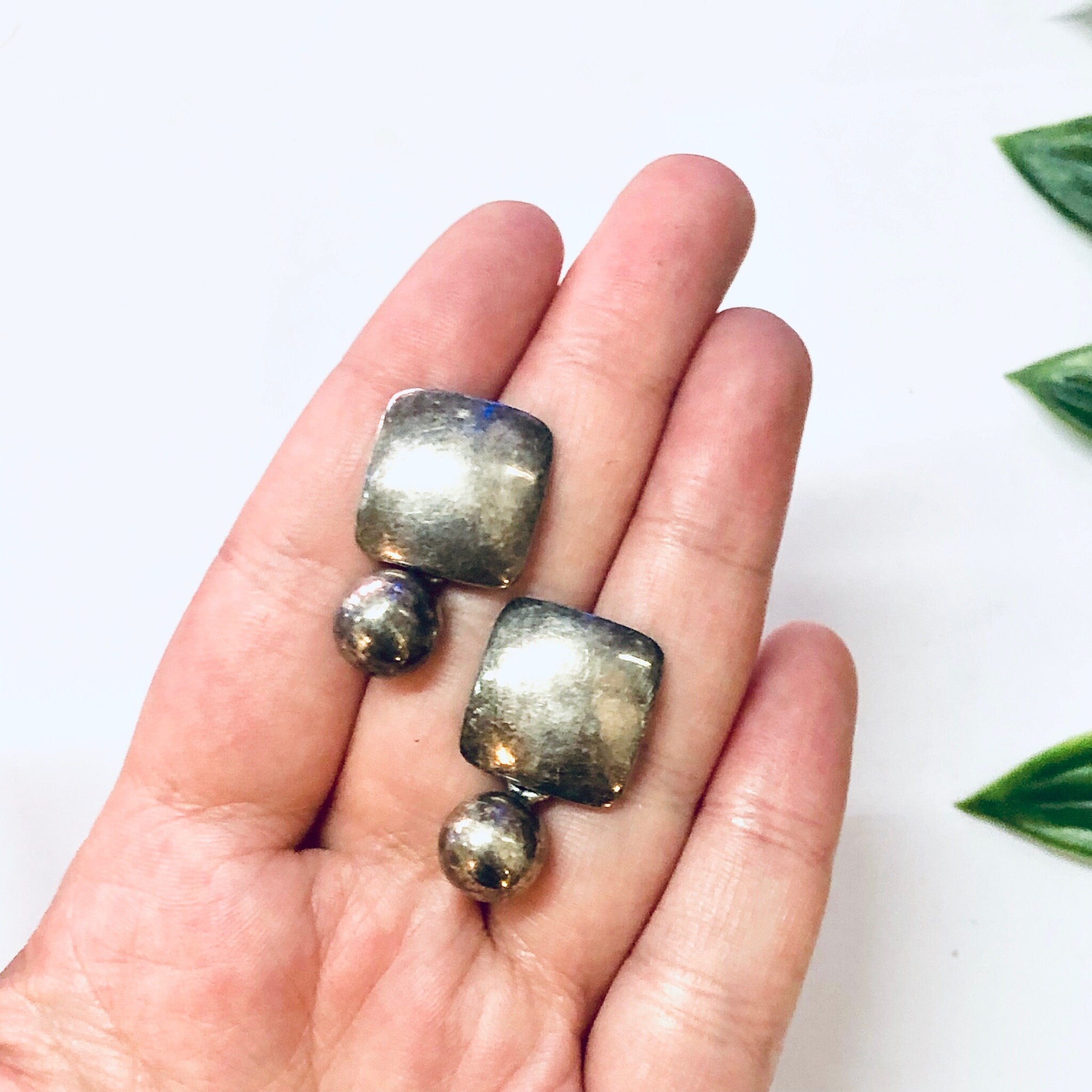 Vintage Earrings, Silver Earrings, Geometric Jewelry, Pierced Ears, Unique Earrings, Vintage Jewelry, Square Earrings, Simple Jewelry, 925
