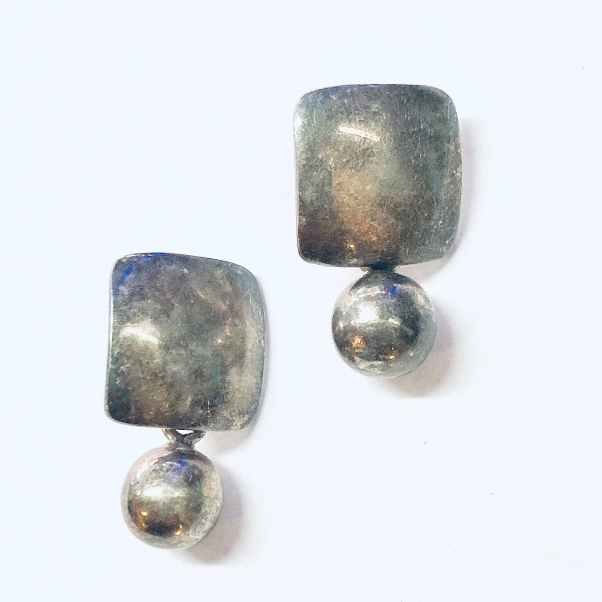 Vintage Earrings, Silver Earrings, Geometric Jewelry, Pierced Ears, Unique Earrings, Vintage Jewelry, Square Earrings, Simple Jewelry, 925