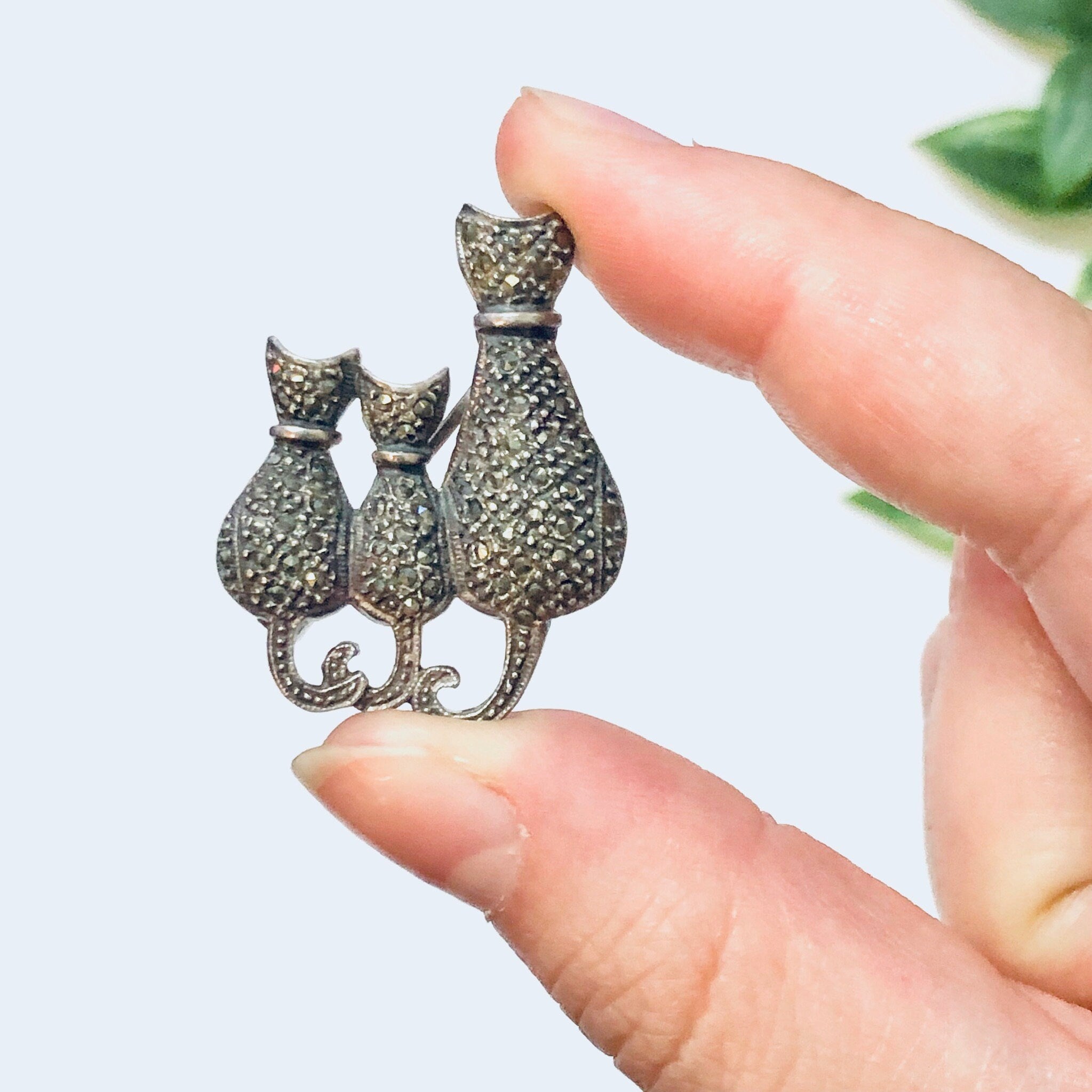 Vintage Brooch, Silver Brooch, Cat Pin, Cat Brooch, Three Cat Pin, Cat Lover Gift, Marcasite Brooch, Silver and Marcasite, Vintage Jewelry,