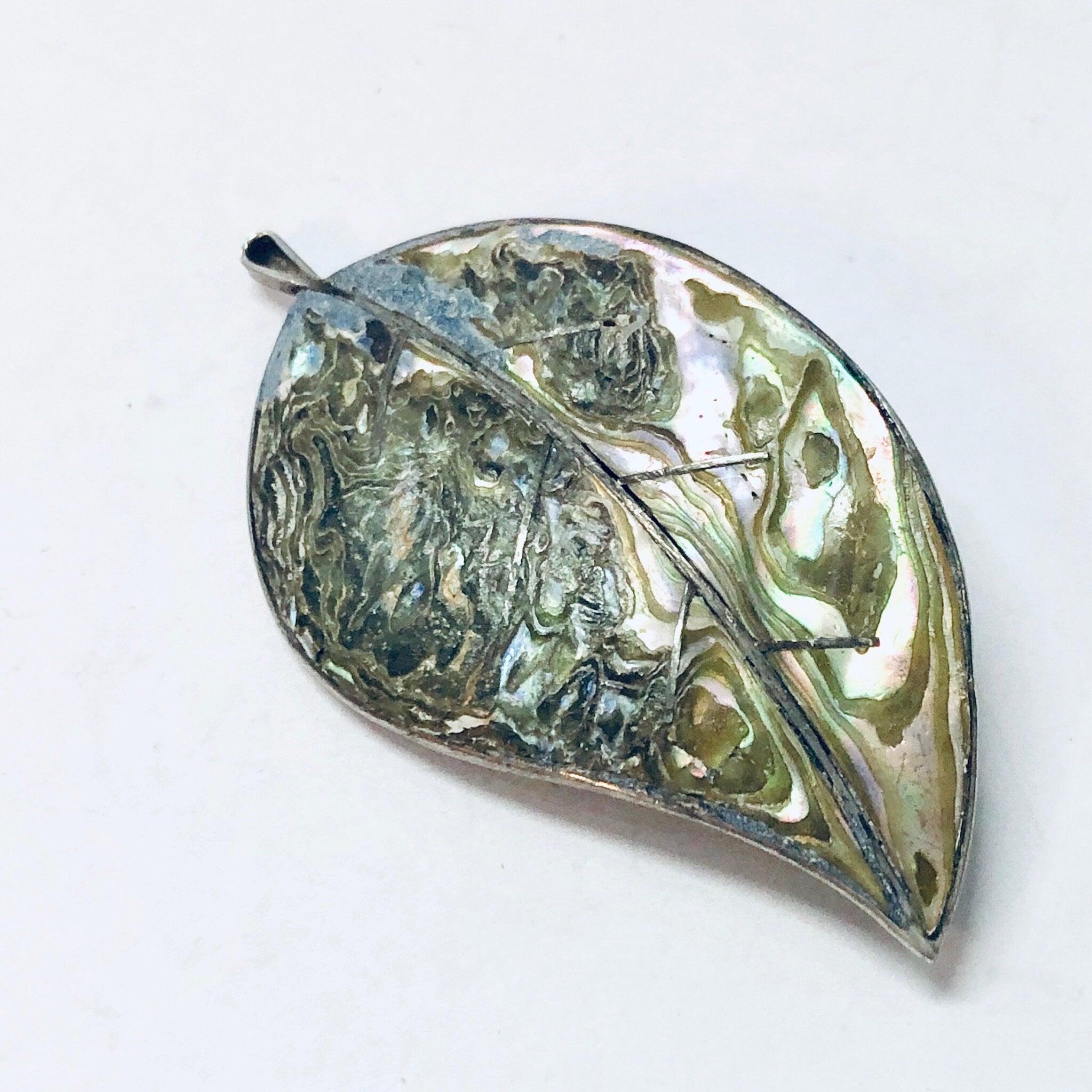 Vintage Brooch, Abalone Brooch, Leave Brooch, Vintage Pin, Silver Brooch, Silver Pin, Leaf Jewelry, Unique Pin, Shell Pin, 925 Brooch, Pin