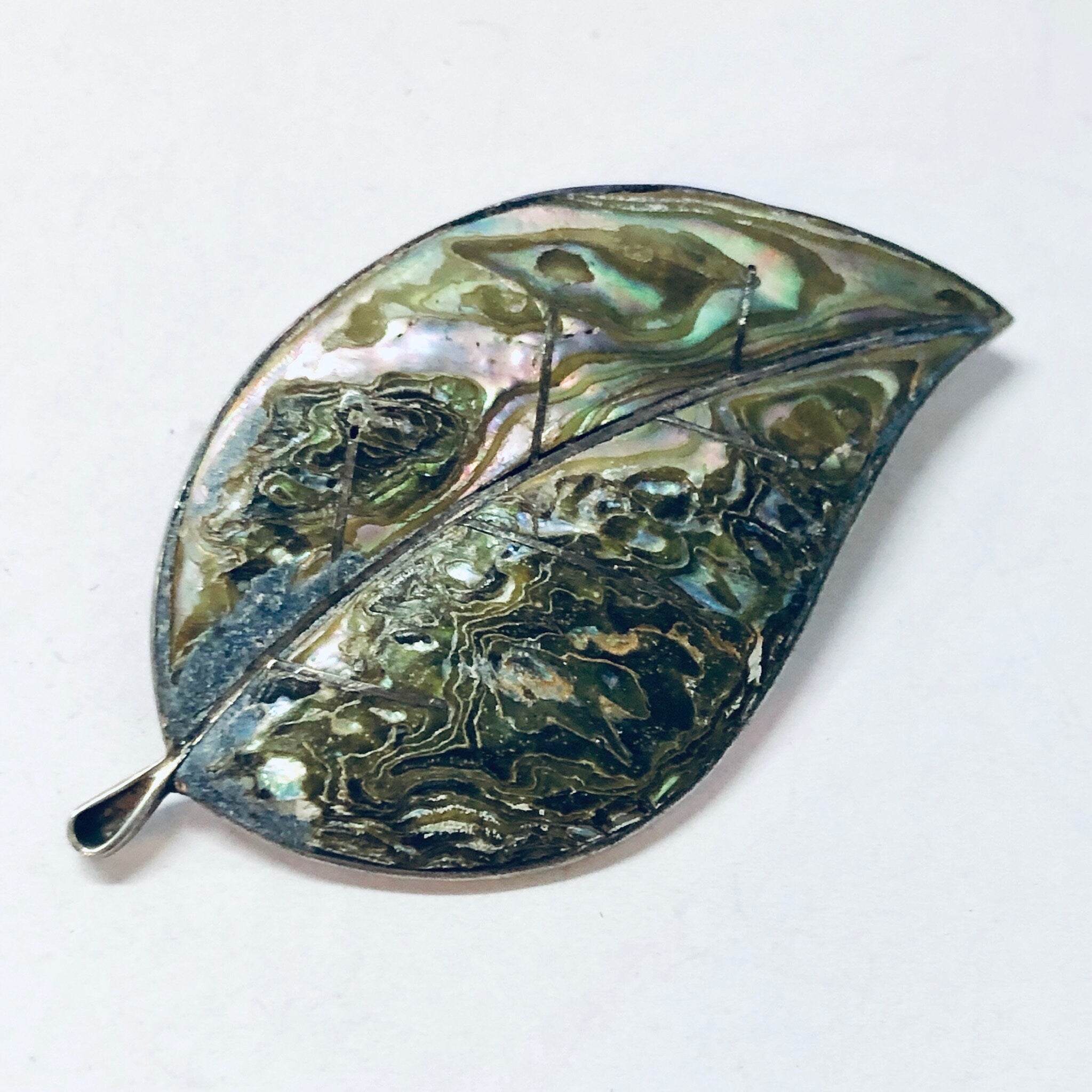 Vintage Brooch, Abalone Brooch, Leave Brooch, Vintage Pin, Silver Brooch, Silver Pin, Leaf Jewelry, Unique Pin, Shell Pin, 925 Brooch, Pin