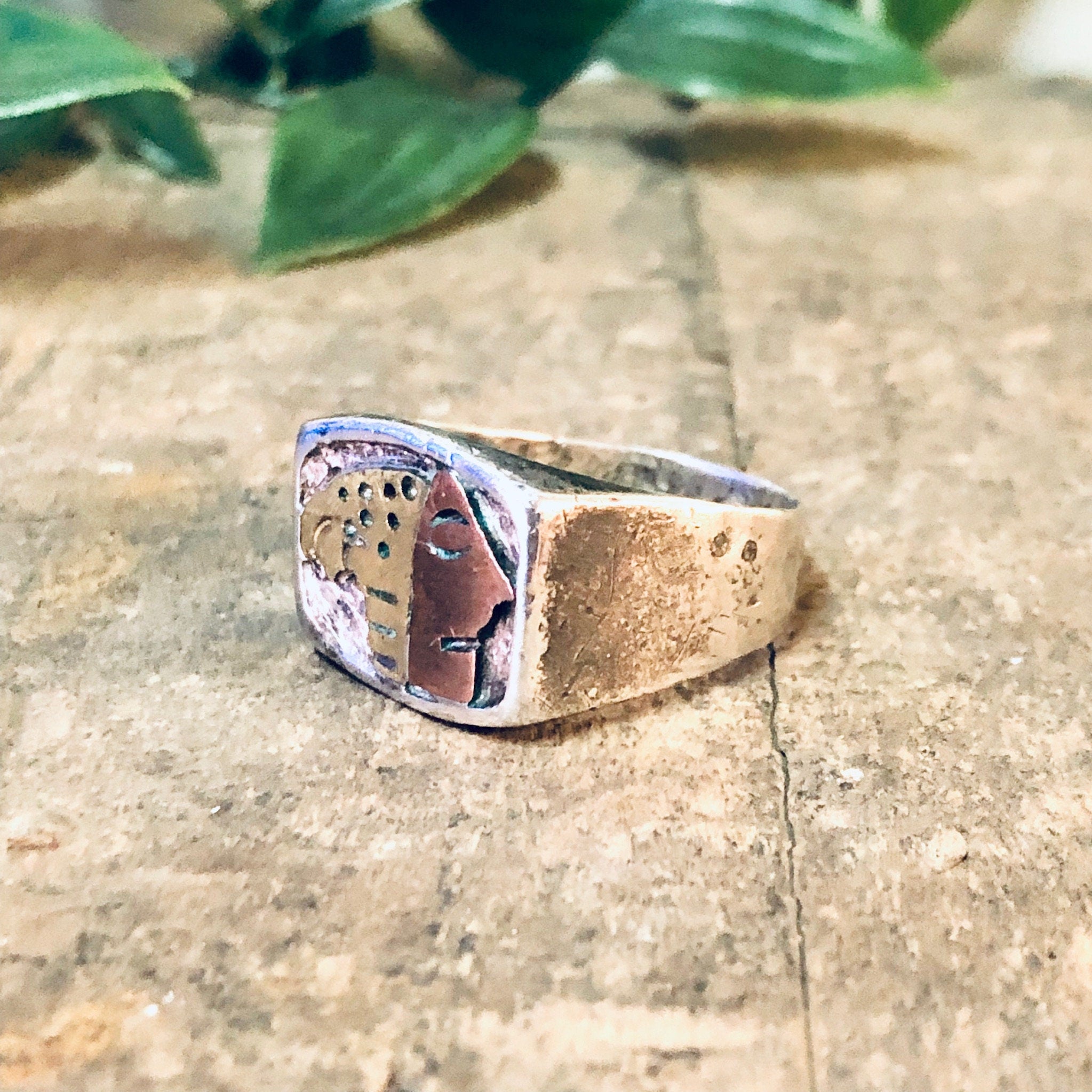 Vintage Ring, Silver Ring, Face Ring, Copper Face, Brass Ring, Statement Jewelry, Unique Ring, Face Jewelry, Vintage Jewelry, Statement Ring