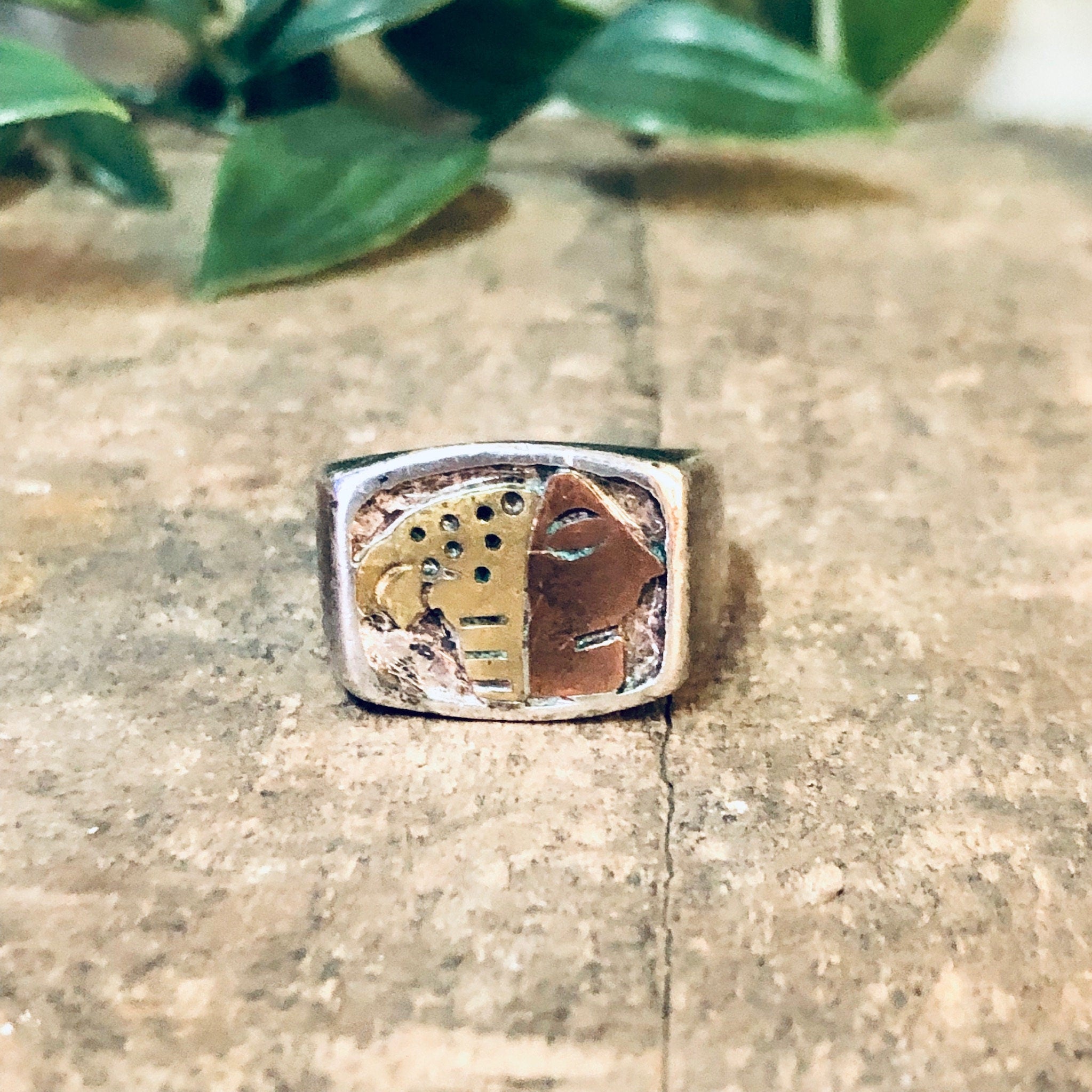 Vintage Ring, Silver Ring, Face Ring, Copper Face, Brass Ring, Statement Jewelry, Unique Ring, Face Jewelry, Vintage Jewelry, Statement Ring