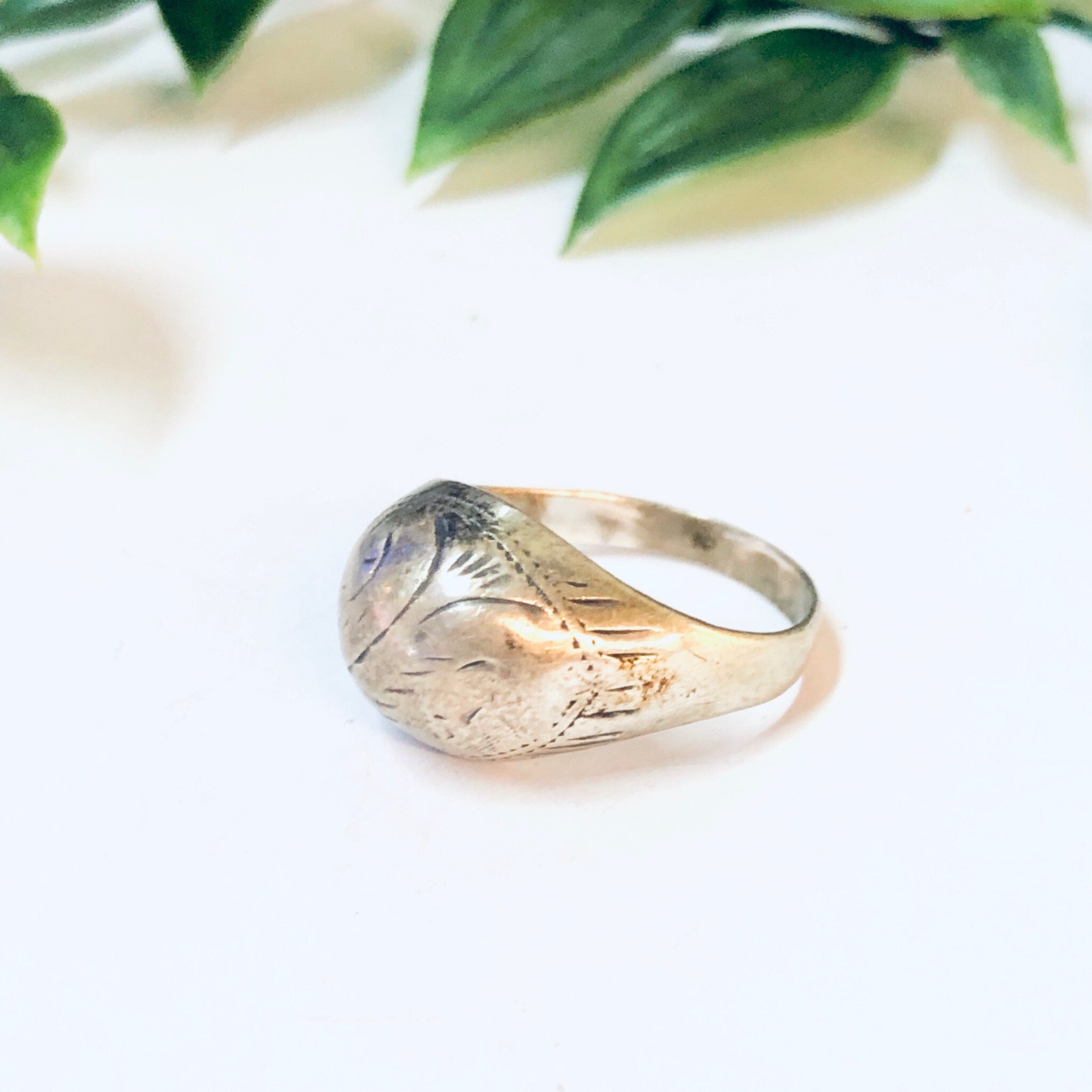 Vintage Ring, Silver Ring, Dome Ring, Etching Ring, Vintage Jewelry, Etched Design, Unique Jewelry, Everyday Jewelry, Etched Silver Ring,