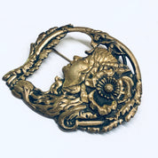 Vintage Brooch with Face, Victorian Style Brooch, Gold Toned Pin, Large Vintage Brooch, Face Brooch, Flower Pin