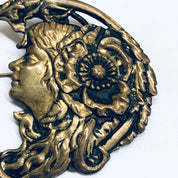 Vintage Brooch with Face, Victorian Style Brooch, Gold Toned Pin, Large Vintage Brooch, Face Brooch, Flower Pin