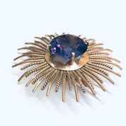 Vintage Sunburst Brooch, Rose Gold Brooch, Alexandrite Jewelry, Round Vintage Pin, Purple and Blue Gemstone