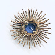 Vintage Sunburst Brooch, Rose Gold Brooch, Alexandrite Jewelry, Round Vintage Pin, Purple and Blue Gemstone
