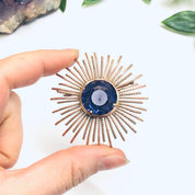 Vintage Sunburst Brooch, Rose Gold Brooch, Alexandrite Jewelry, Round Vintage Pin, Purple and Blue Gemstone