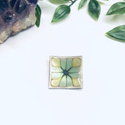 Hogan Bolas Brooch, Modernist Pin, Floral Enamel Pin, Abstract Flower Pin, Green and Yellow Flower
