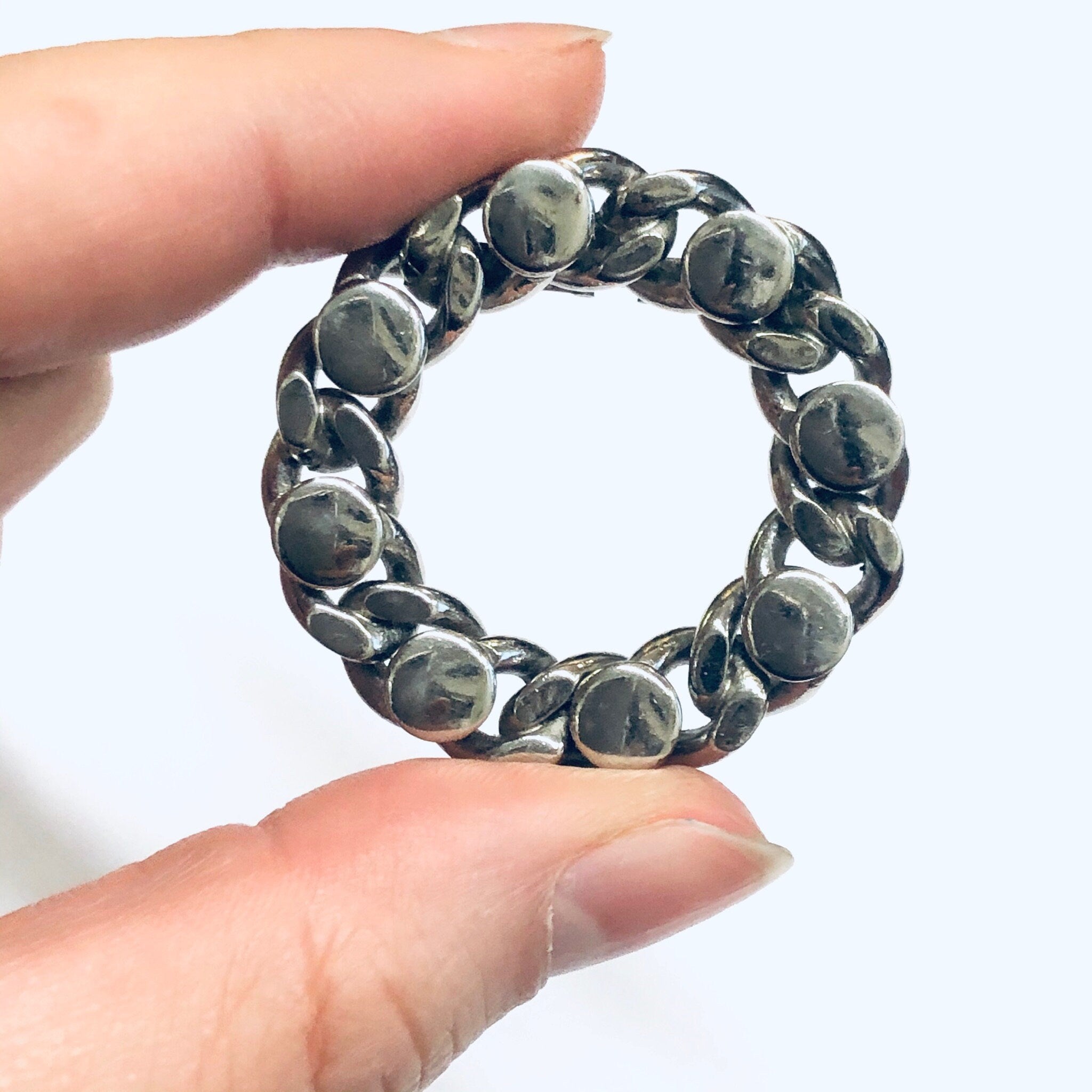 Vintage Chain Brooch, Silver Tone Pin, Chain and Bolt Brooch, Cuban Link Chain Pin, Unique Chain Brooch