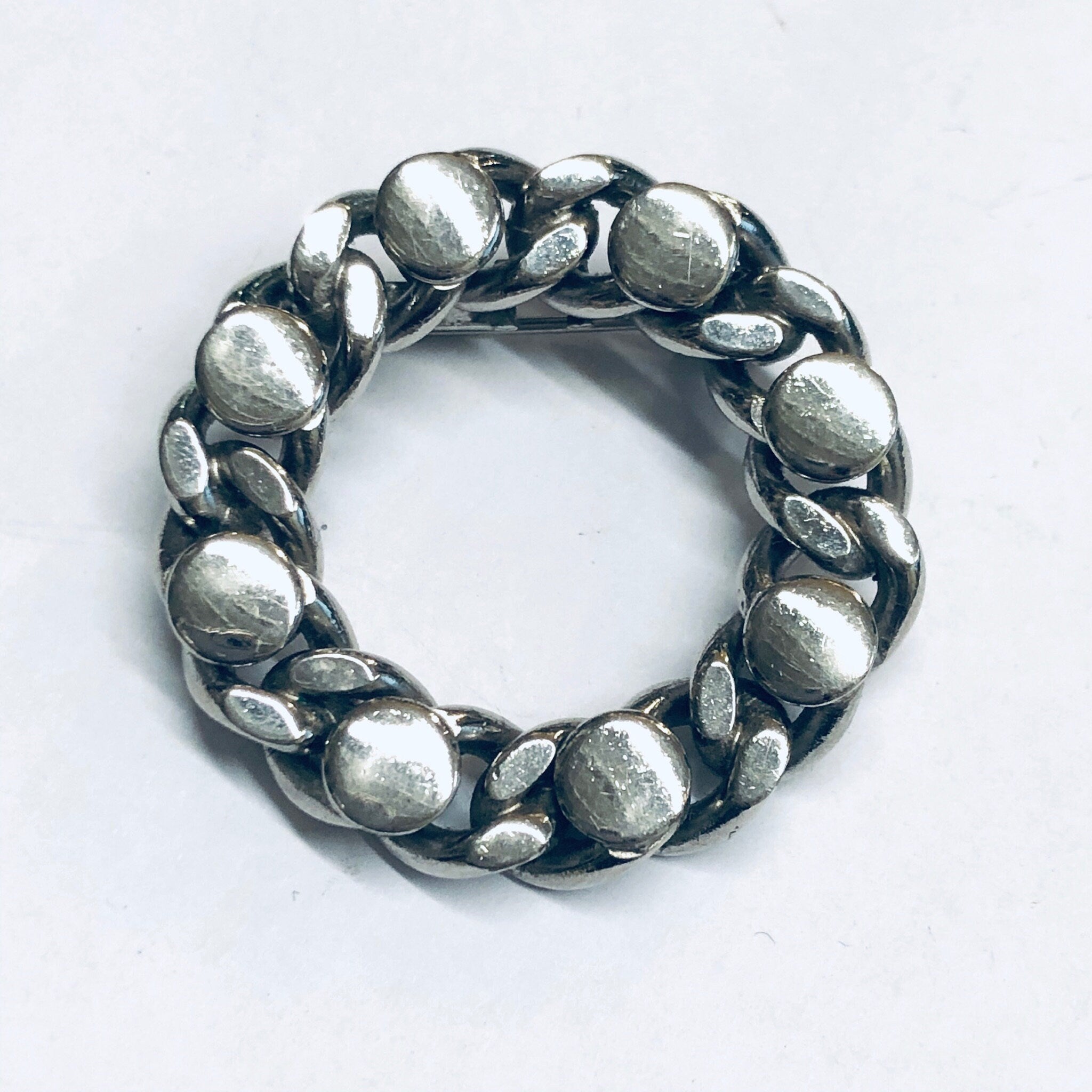 Vintage Chain Brooch, Silver Tone Pin, Chain and Bolt Brooch, Cuban Link Chain Pin, Unique Chain Brooch