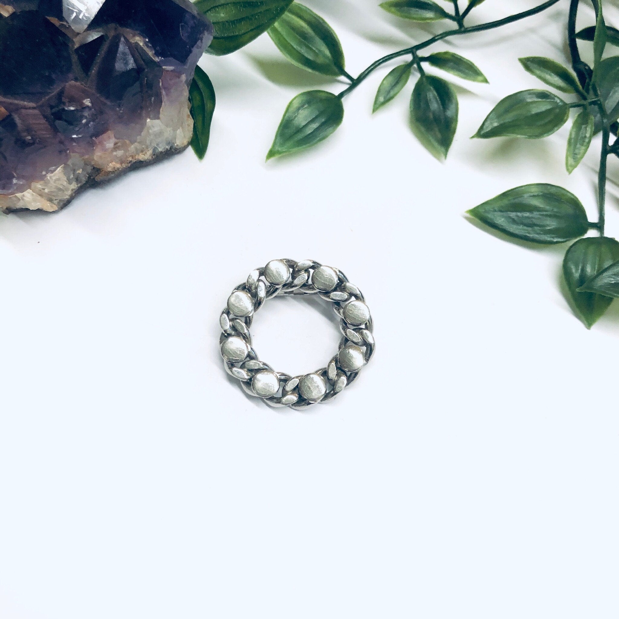 Vintage Chain Brooch, Silver Tone Pin, Chain and Bolt Brooch, Cuban Link Chain Pin, Unique Chain Brooch