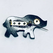 Mother of Pearl Elephant Brooch, Vintage Animal Jewelry, Mother of Pearl Inlay Jewelry, Vintage Rhino Pin