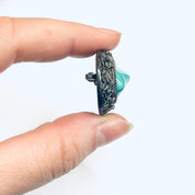 Vintage Floral Design Brooch, Green Stone Brooch, Turquoise Stone Pin, Silver Flower Pin