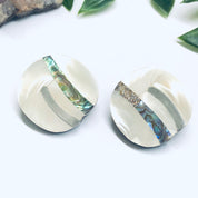 Abalone Clip On Earrings, Shell Earrings, Vintage Shell Jewelry, Mother of Pearl Earrings, Abstract Jewelry