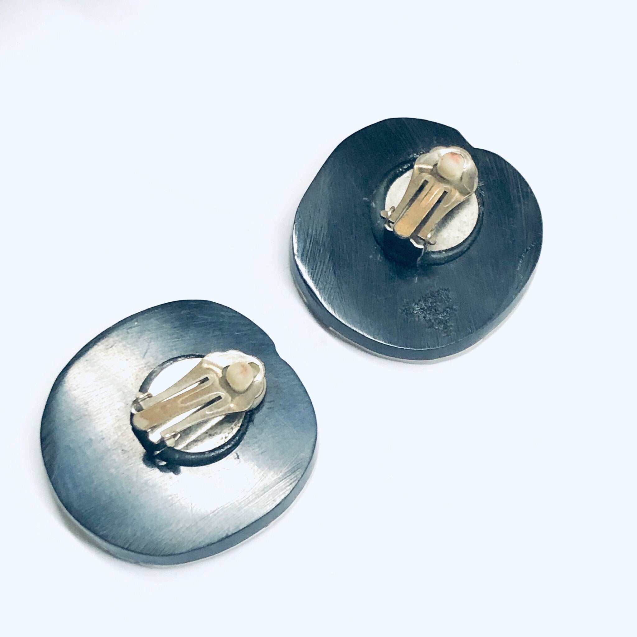 Abalone Clip On Earrings, Shell Earrings, Vintage Shell Jewelry, Mother of Pearl Earrings, Abstract Jewelry